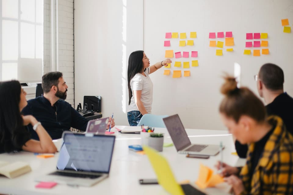 Team planning with sticky notes