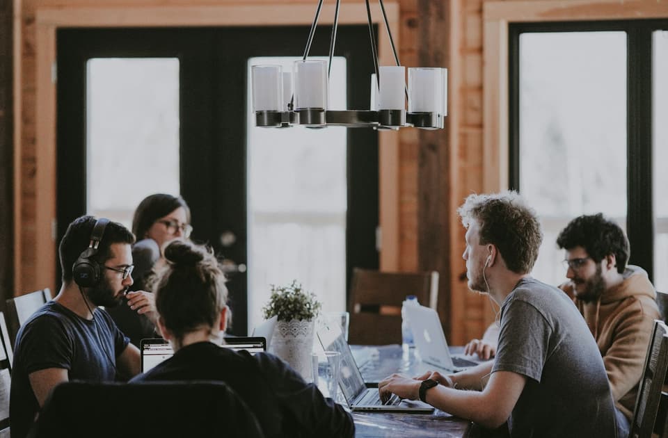 Team meeting at a long table